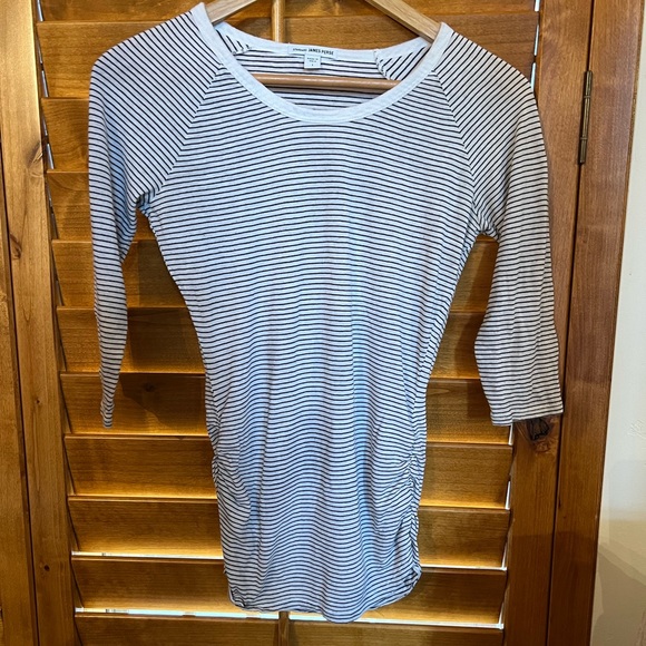 James Perse Scoop-Neck Three-Quarter Sleeve T-Shirt with Ruching Sz 1 - Picture 5 of 8